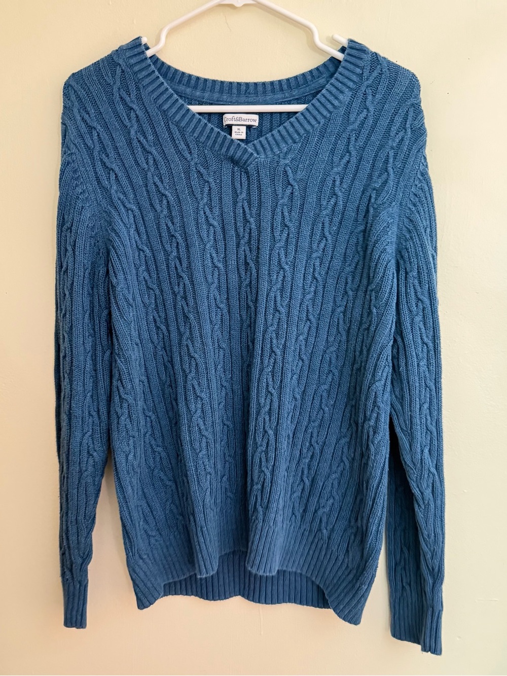 croft & barrow Blue Cable Knit Cotton V-Neck Sweater